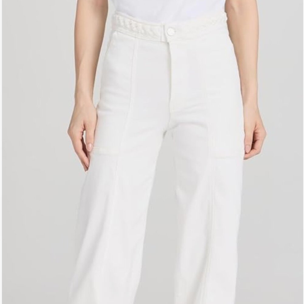 FRAME Womens Braided Waistband Wide Leg Jeans White
